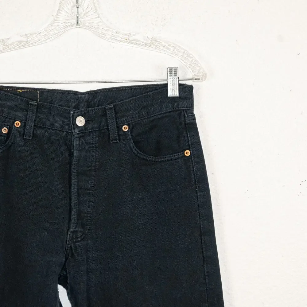 Vintage 90s Levi's 501-0165 Made in UK Black Rigid Denim Jeans 30x30 Button fly